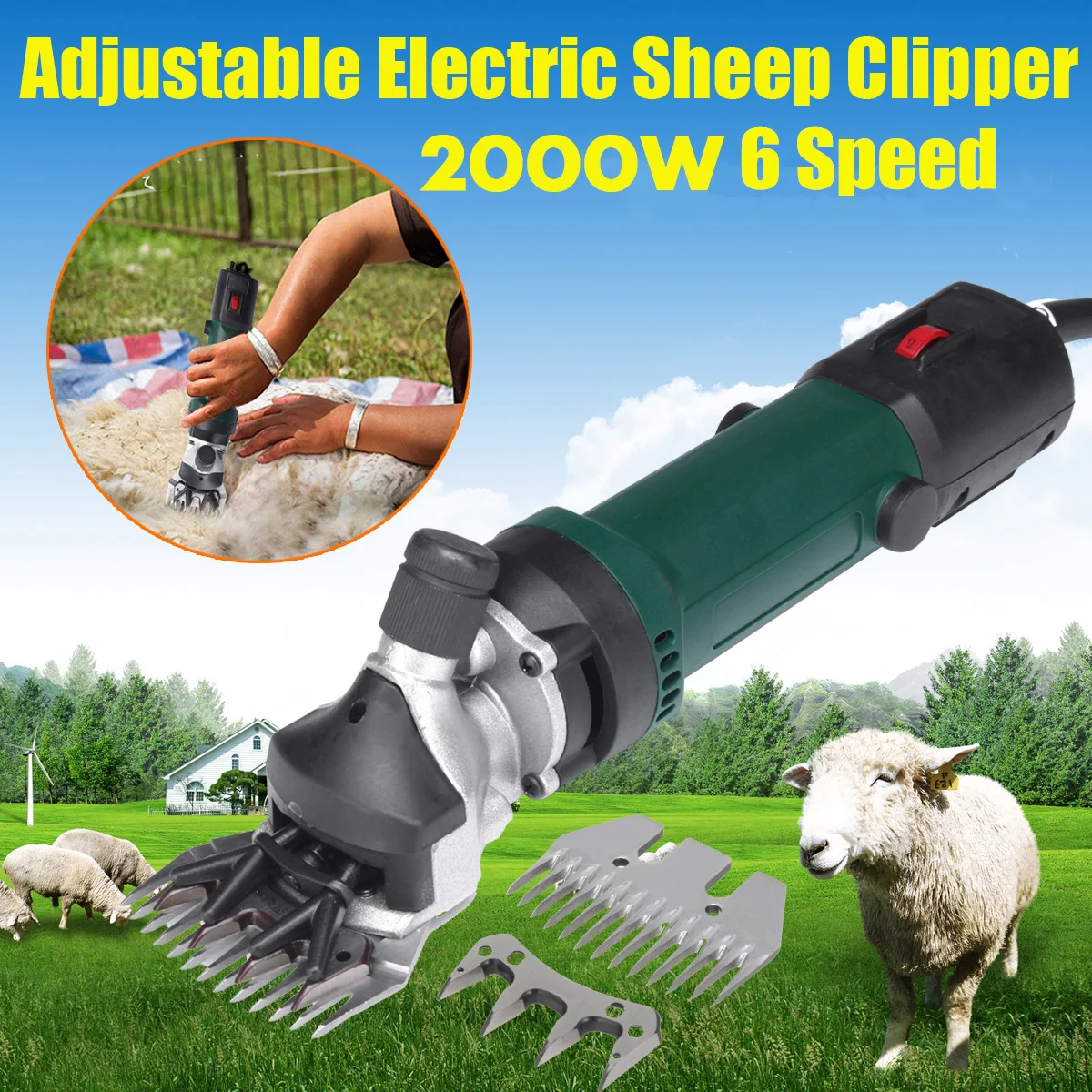 

2000W 6 speed Electric Sheep Pet Hair Clipper Shearing Kit Shear Wool Cut Goat Pet Animal Shearing Supplies Farm Cut Machine