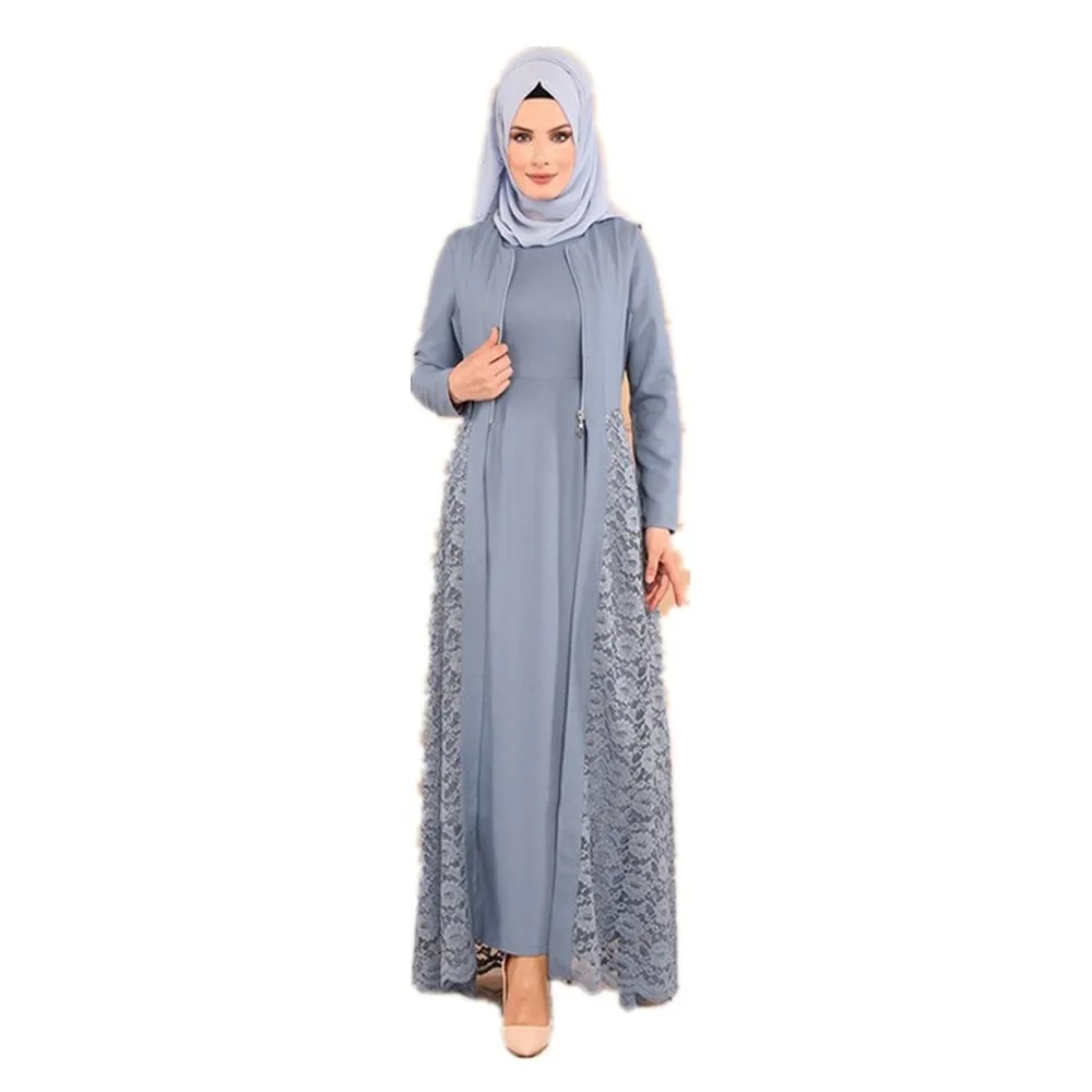 

Ramadan Muslim Abaya Women Dress Two Piece Set Elegant Lace Party Kaftan Turkish Ladies Dubai Islamic Clothing Casual Robe 2021