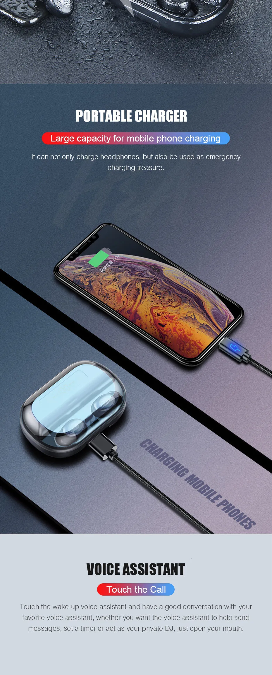 5 0 9 7 4000 4 H в TWS. Bluetooth D стерео Oortephone беспроводные IPX водонепроницаемые наушники спортивные наушники с мАч Мощность