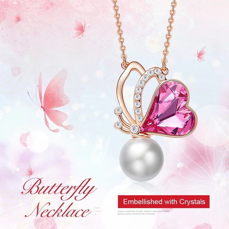 CDE Женская Золотая подвеска ожерелье украшено с кристаллами Бабочка подвеской в