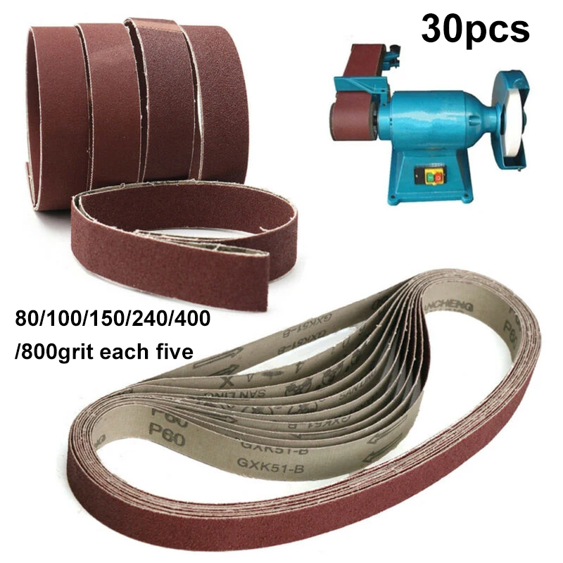 

30Pcs 1x30inch Sanding Belts 25x762mm Aluminum Oxide Sander Abrasive 80~800 Grit For Textile And Other Industries