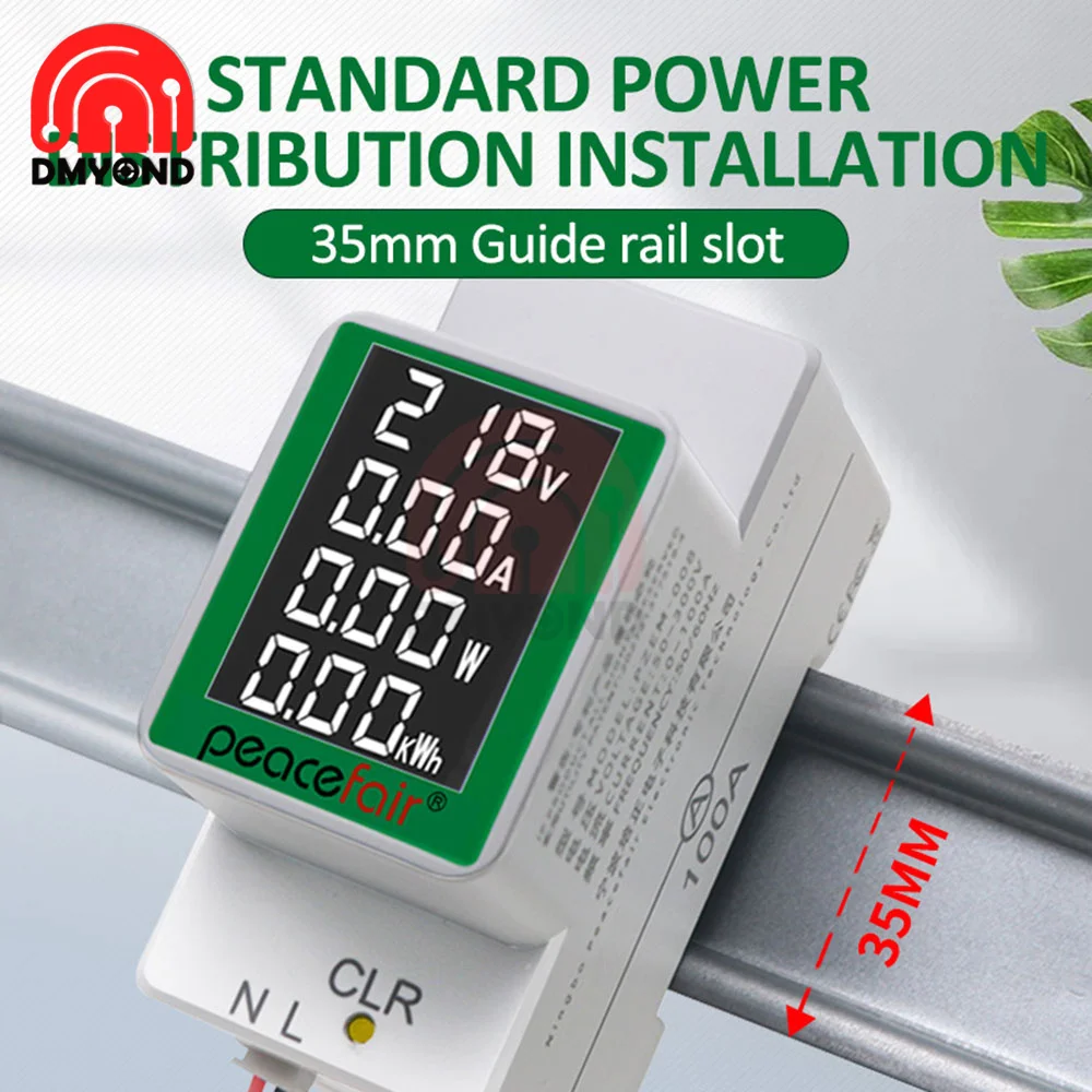 

AC 50-300V/100A Digital Display Multifunctional Guide Rail Table Voltage Ammeter Tester BTN Wide View LCD Screen Built-in CT