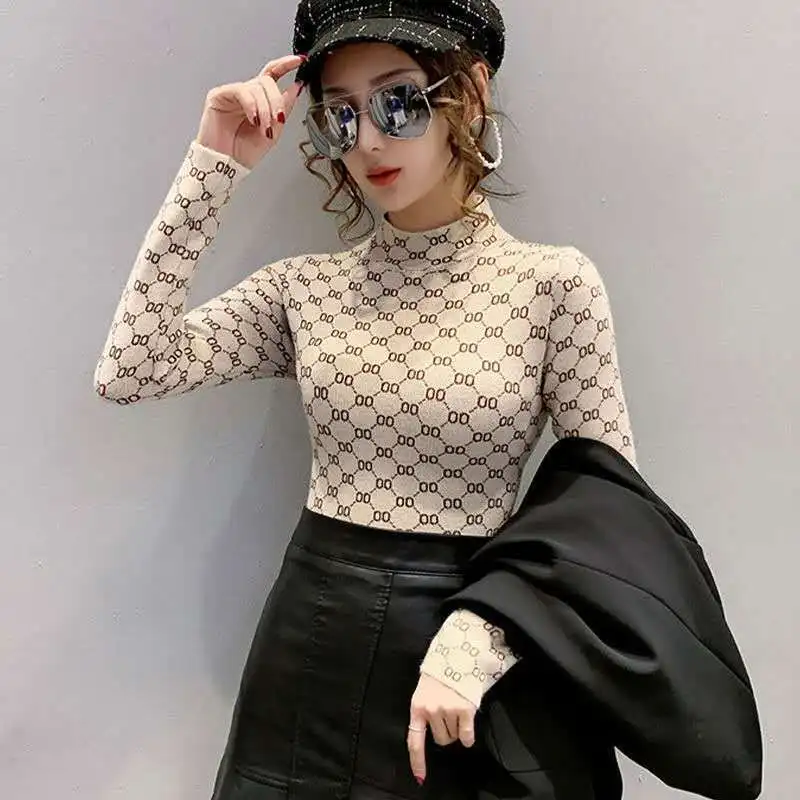

Half high neck jacquard Pullover women's knitting autumn and winter bottom coat