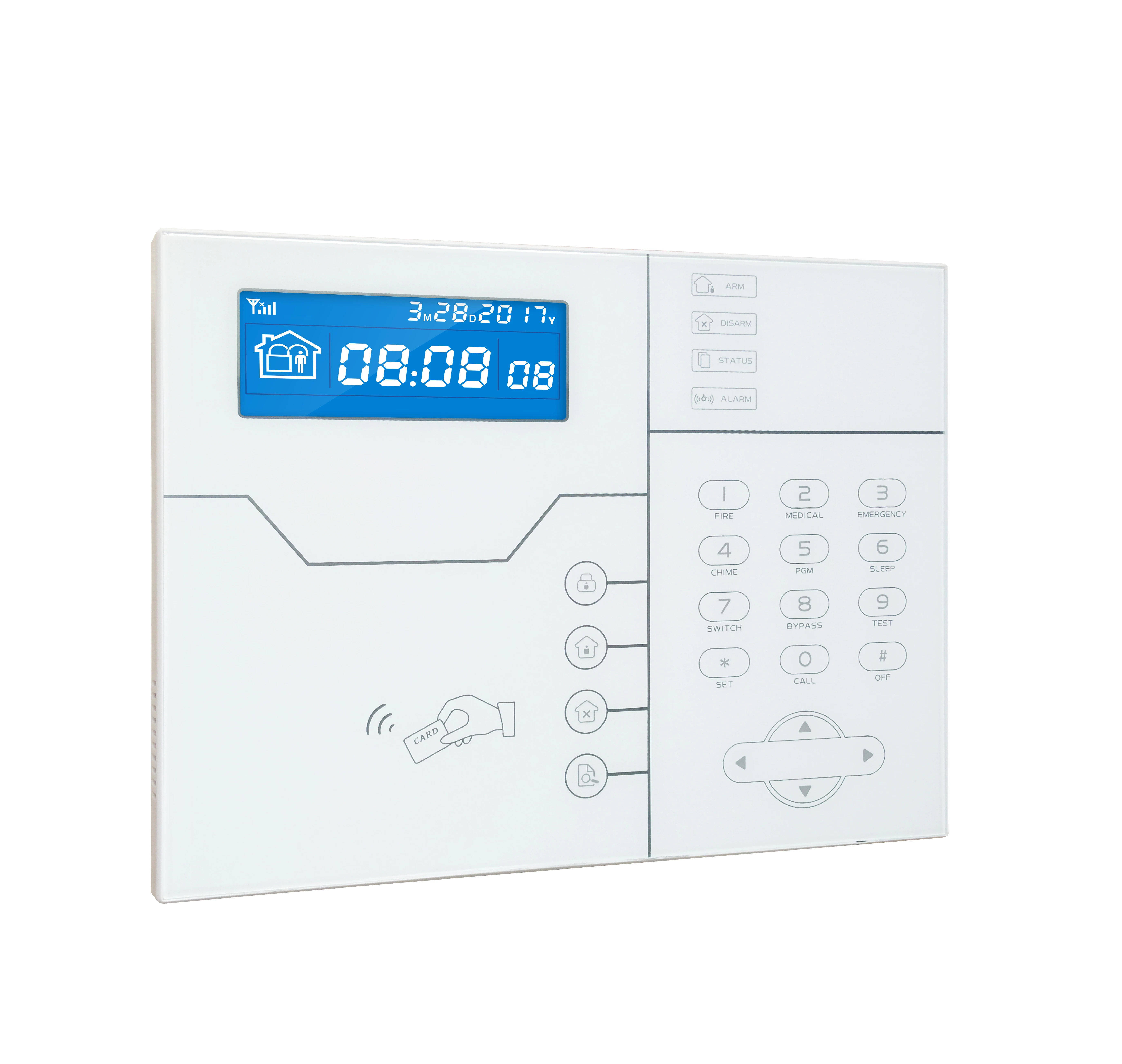 Фокусировка английская или французская Голосовая подсказка RJ45 Ethernet TCP IP сигнализация GSM сигнализация WebIE и приложение управление Умный дом Охранная сигнализация