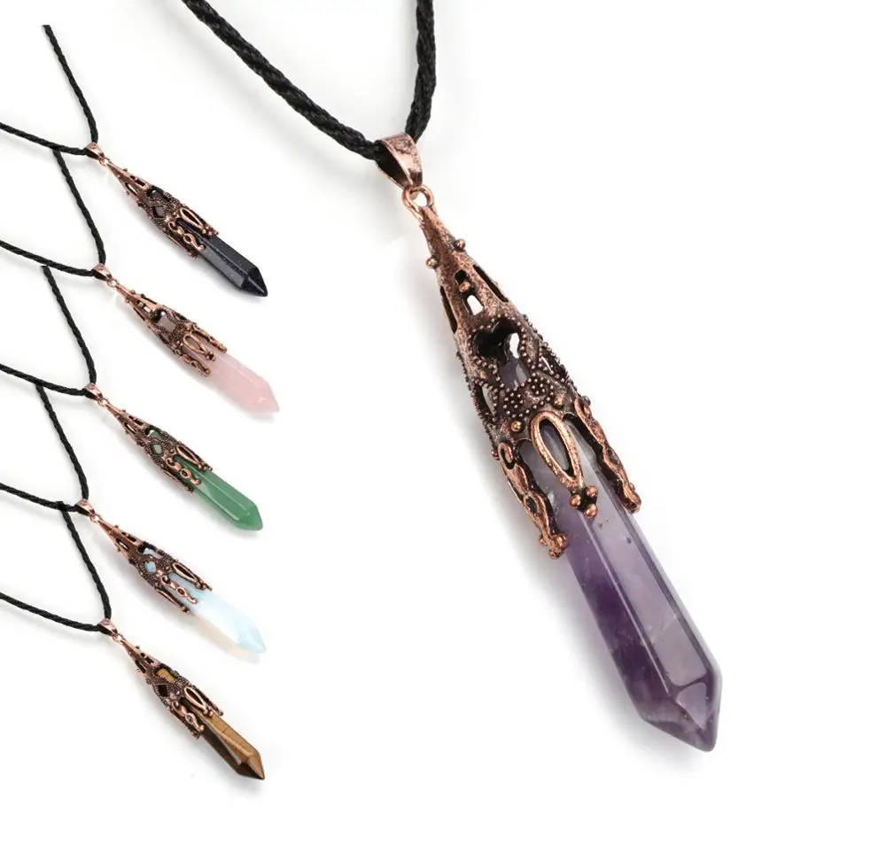 Винтажная Античная латунная Шестигранная призма натуральный кристалл кварцевый