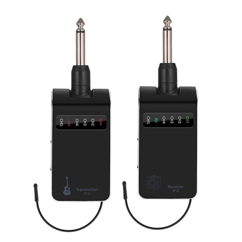 

T3R3 UHF Rechargeable Guitar Wireless System Electric Guitar Bass Audio Transmitter Receiver 4 Channels