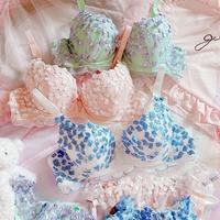 sweet bra set japanese romantic girl candy embroidery bow net gauze small chest gathered steel ring ladies underwear panties