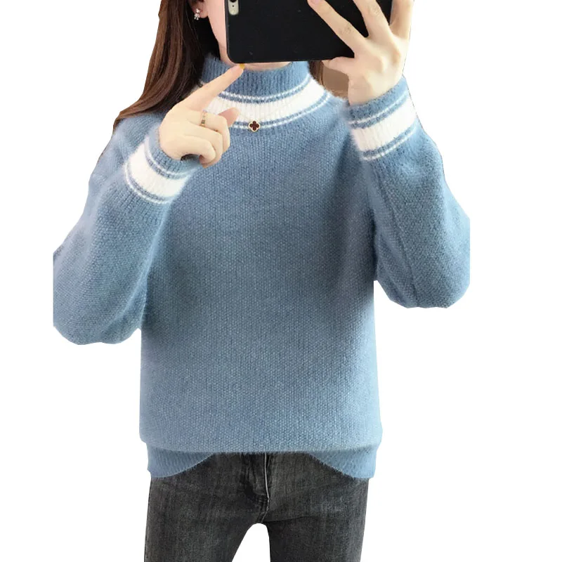 Женская Повседневная Водолазка с длинным рукавом пуловер большого размера