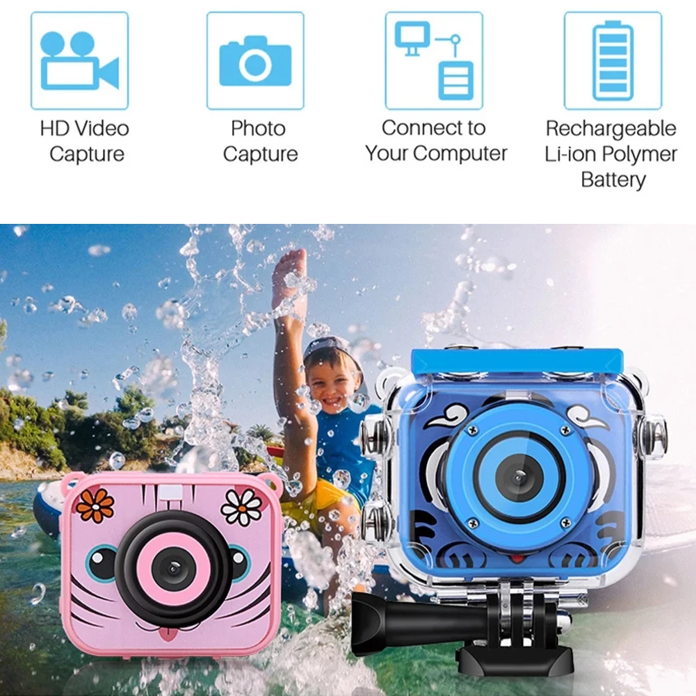 

2021 Kids Camera Childrens Waterproof Camera High Resolution Video Sports Camera 1080P HD With Helmet Mount For Girls Boys Blue