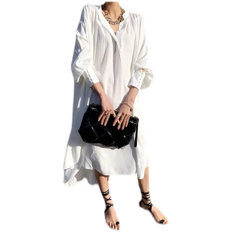 

Korean Chic French Minority Spring and Autumn Elegant Loose Slimming Mid-Length Casual Long Sleeve Shirt Dress