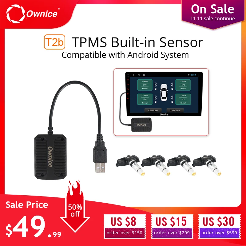 Ownice Android 8,1 USB TPMS сигнализация для контроля давления в шинах с 4 внешними/внутренними датчиками для автомобилей Радио транспортных средств