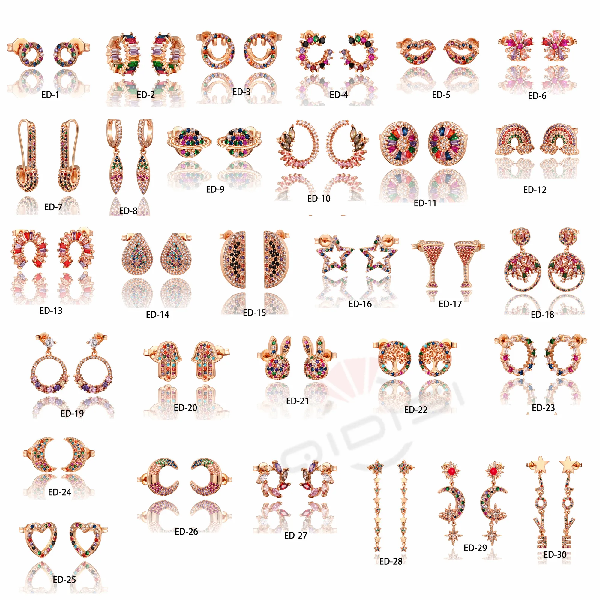 Роскошные серьги гвоздики цвета розового золота белого сверкающие с цирконием и