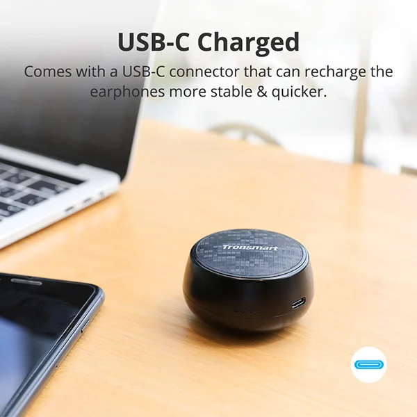 Black Tronsmart Spunky профессиональные наушники настоящие Беспроводные Bluetooth 5,0 наушники с голосовым ассистентом, глубокими басами, беспроводной зарядкой - Цвет: Black