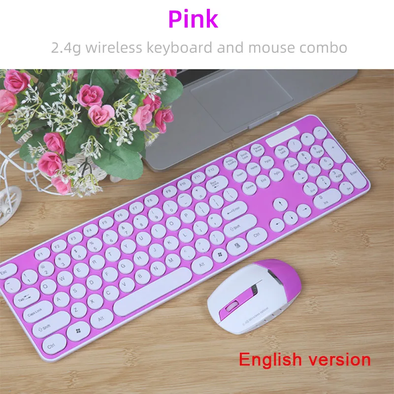 pink Английский/русский 2,4G Беспроводная клавиатура и мышь комплект Регулируемая мышь 104 клавишная игровая клавиатура для android IOS Ноутбук Геймеры - Цвет: pink