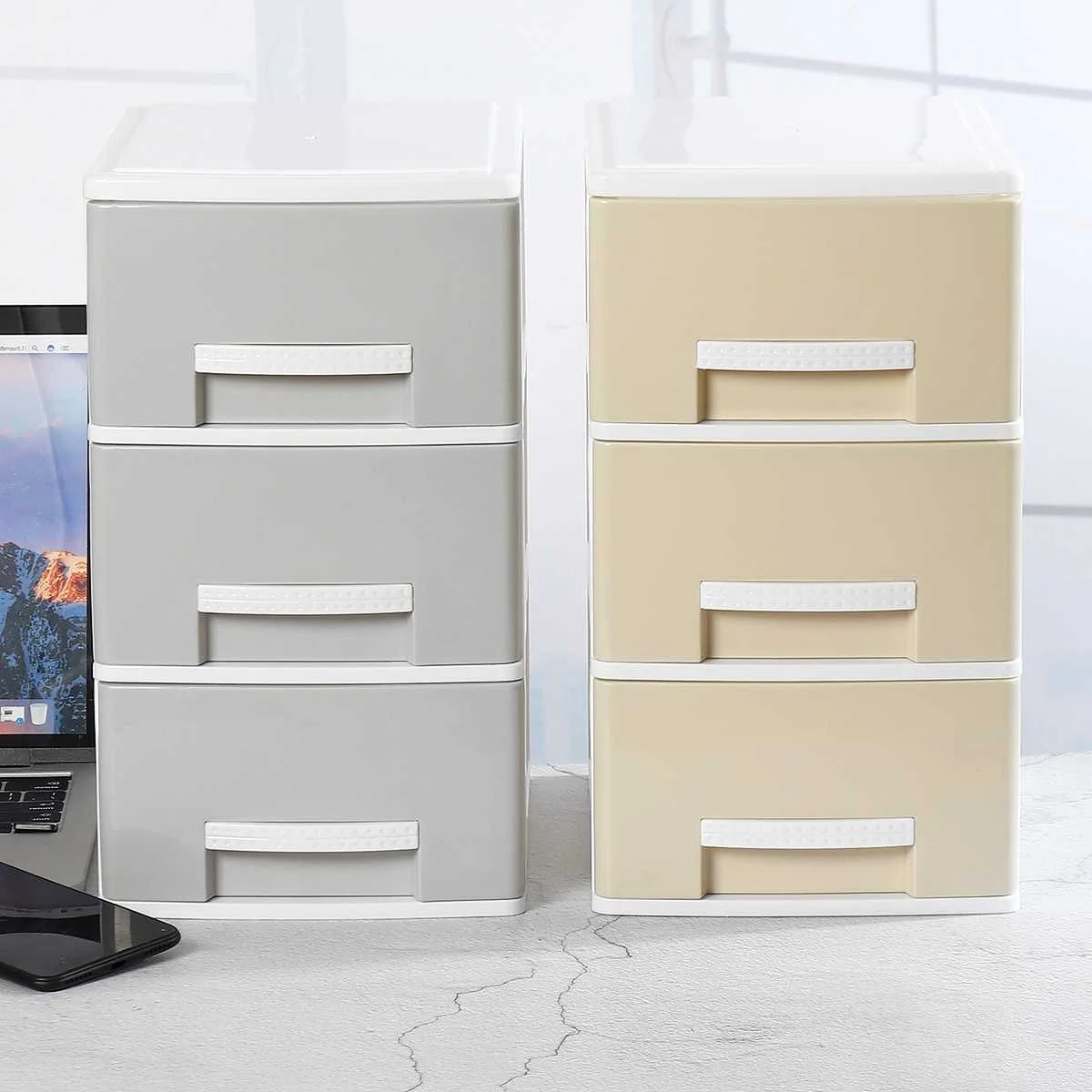 

3-layer Simple PP Plastic Storage Drawer Large Desk Storage Drawer Box Organizer Sundries Cosmetics Container Home Office Case