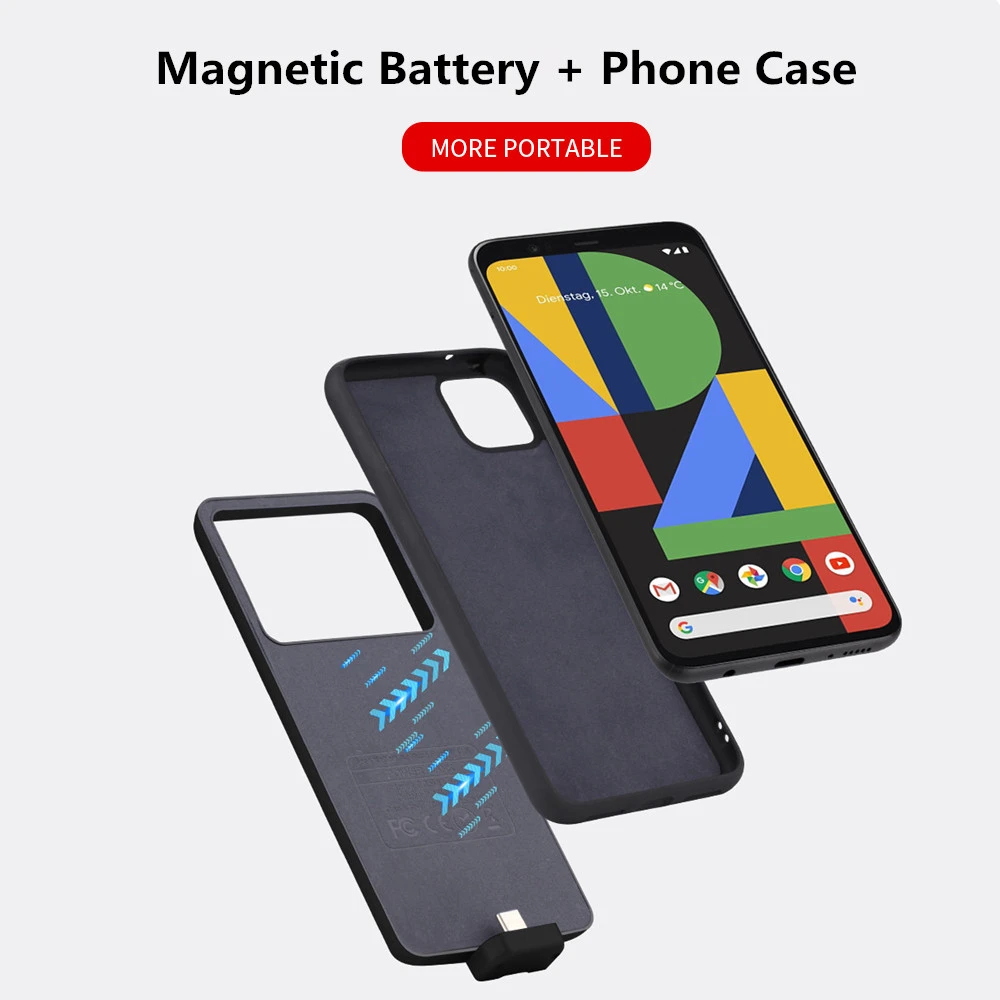 Чехол с зарядным устройством для Google Pixel 4 XL чехол аккумулятором 5000 мАч Магнитный