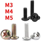 Крестообразный винт M3 M4 M5 Phillips, утопленный крепежный винт с большой головкой, винт с круглой грибовидной головкой, черная сталь304цвет цинк