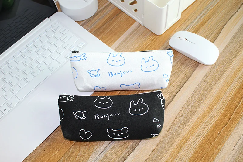 

Простой Большой Чехол-карандаш с рисунком счастливой планеты кролика, милый мультяшный чехол-карандаш, детский холщовый чехол-карандаш