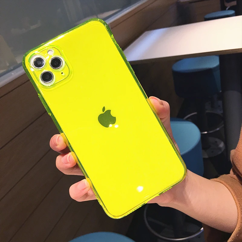 

10pcs Fluorescent Phone Case For iPhone 11 11Pro Max SE 2020 X XR XS Max 7 8 Plus Candy Color Transparent Soft TPU Back Cover
