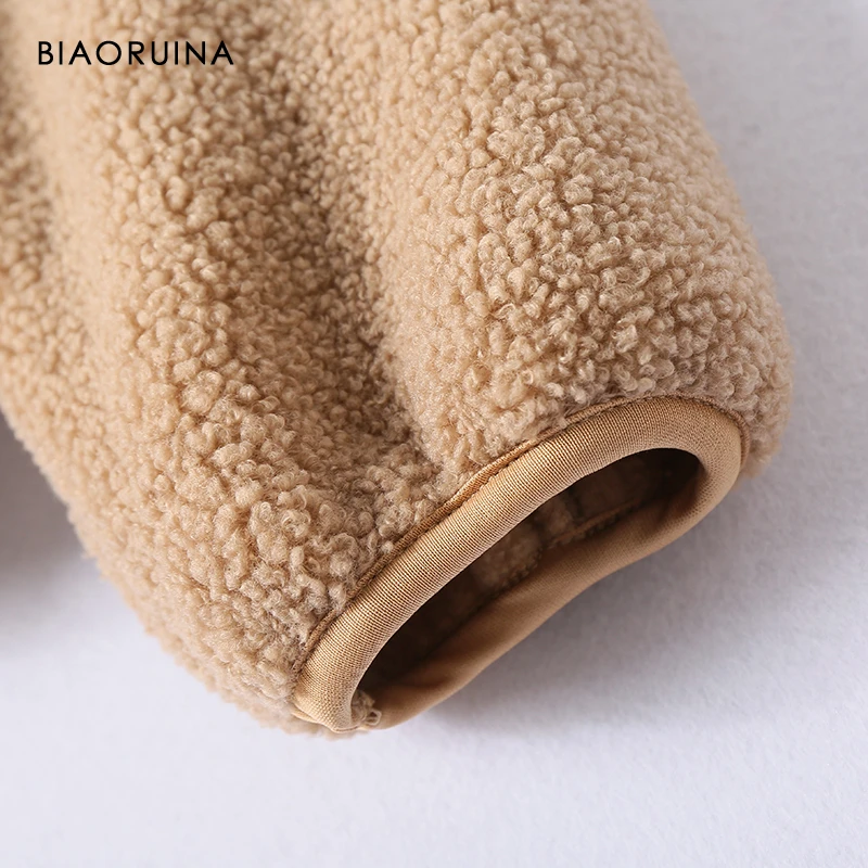 BIAORUINA Женская однотонная Модная тонкая куртка из искусственного меха с молнией, Женская Повседневная Удобная теплая куртка с v-образным вырезом, подходит ко всему
