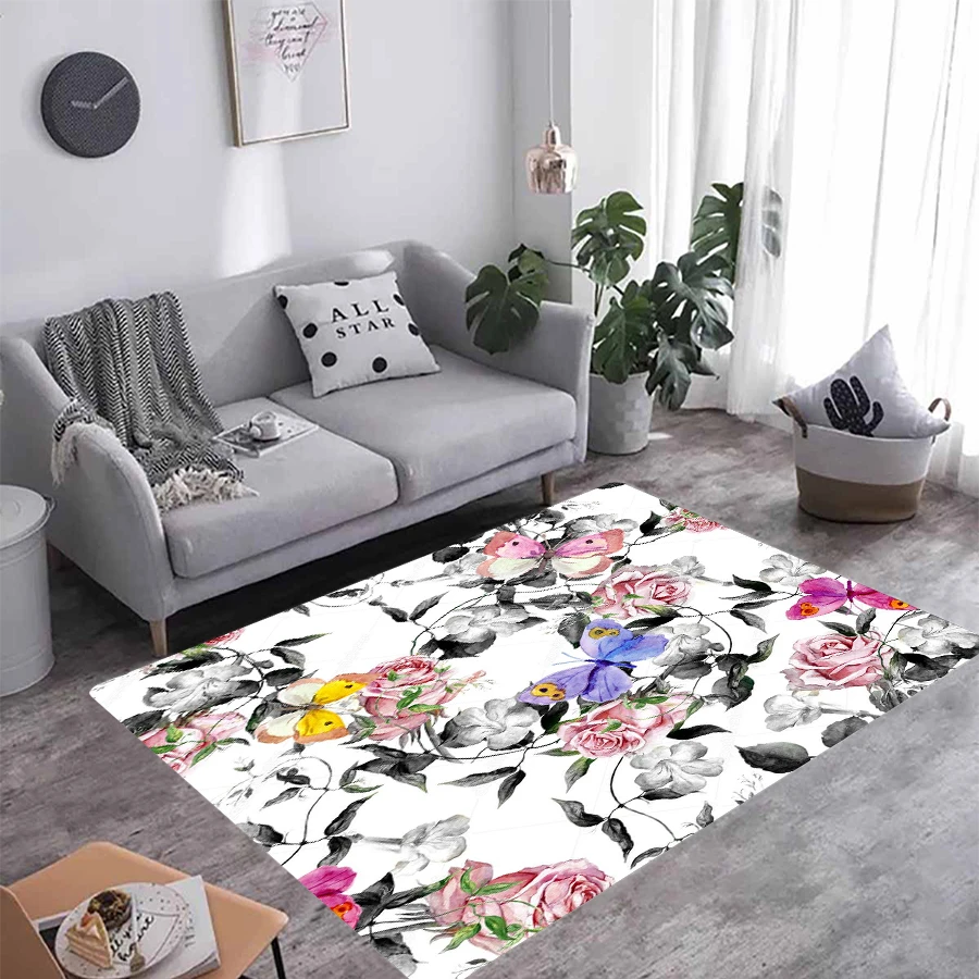 

Маленький квадратный нескользящий коврик с цветочным 3D рисунком, нескользящий коврик для пола, для столовой, гостиной, спальни, S24