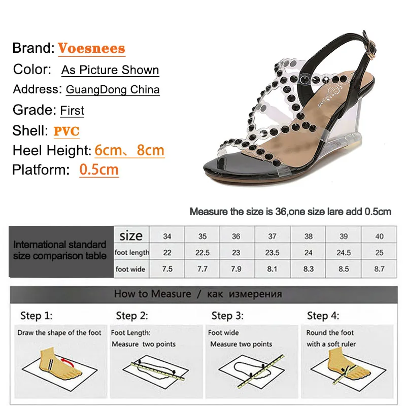 

Voesnees Women Shoes 2021 New PVC Transparent Crystal Wedges Jelly Sandal Summer 6/8CM High Quality Women Career High-Heel Shoes