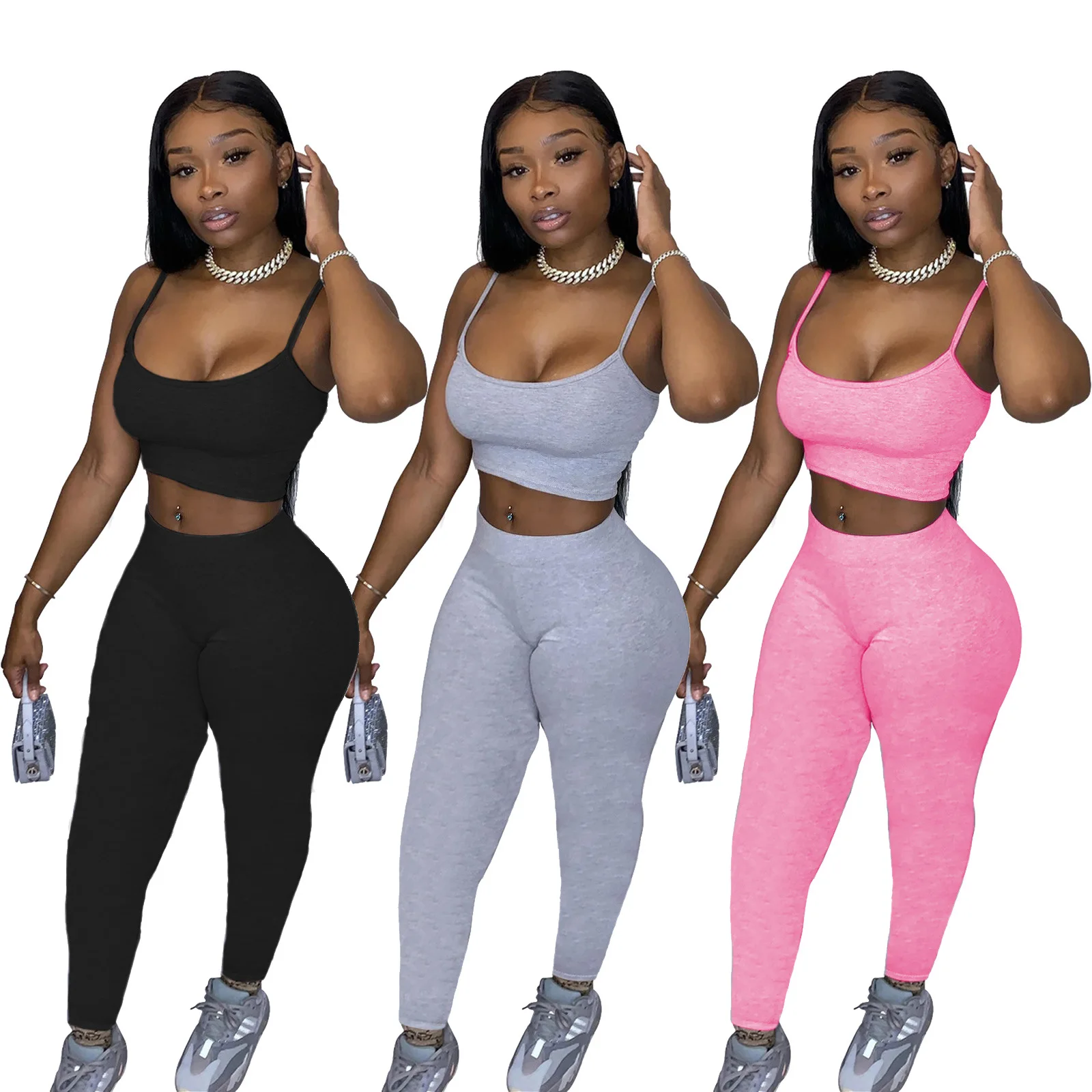 

Adogirl Summer Women Sport Solid Two Pieces Sets Tank Tops Jogger Sweatpants Suit Fitness Night Club 2 Pcs Outfits Tracksuits