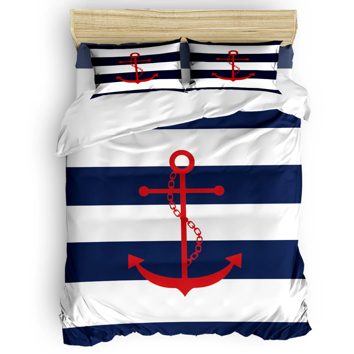 Простой синий и белый полосы якорь пододеяльник наборы машина Стёганое одеяло