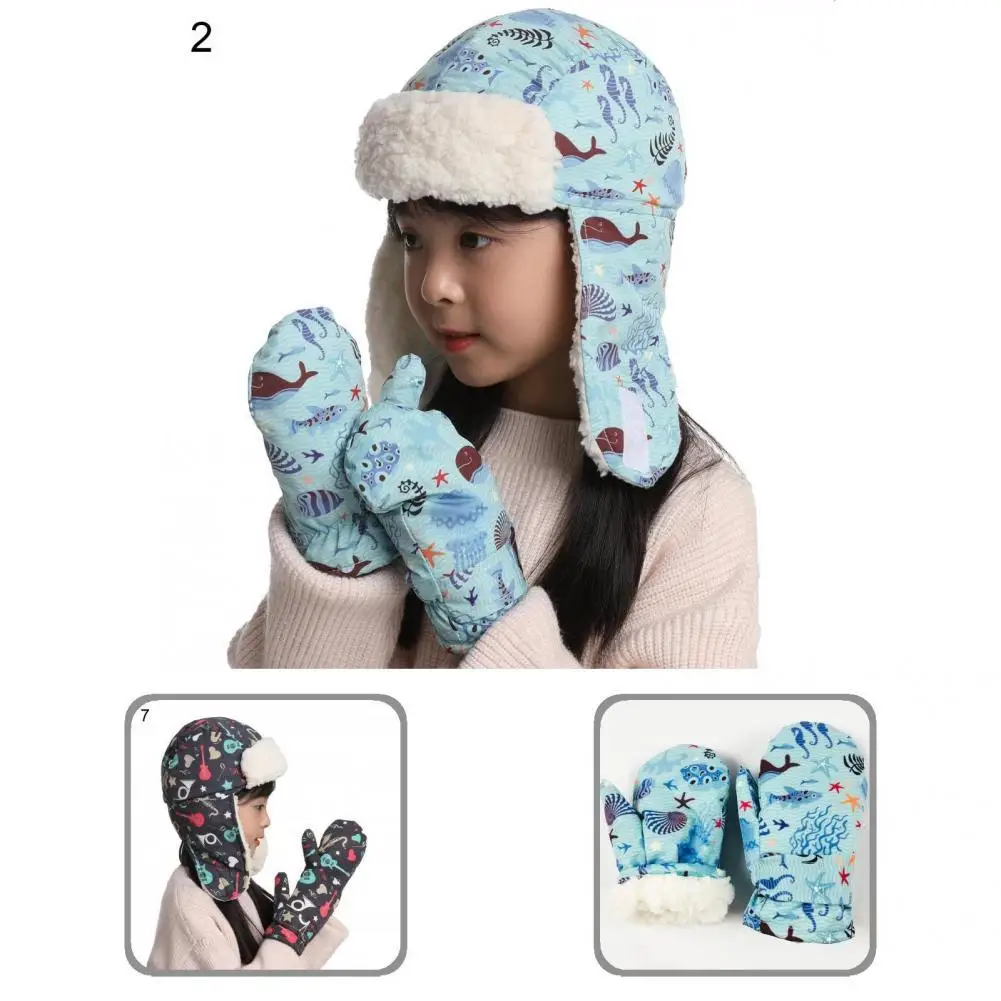 

Простая шапка в комплекте с подводным узором легкий теплый мультяшный головной убор перчатки шапка перчатки Детский шарф перчатки комплек...