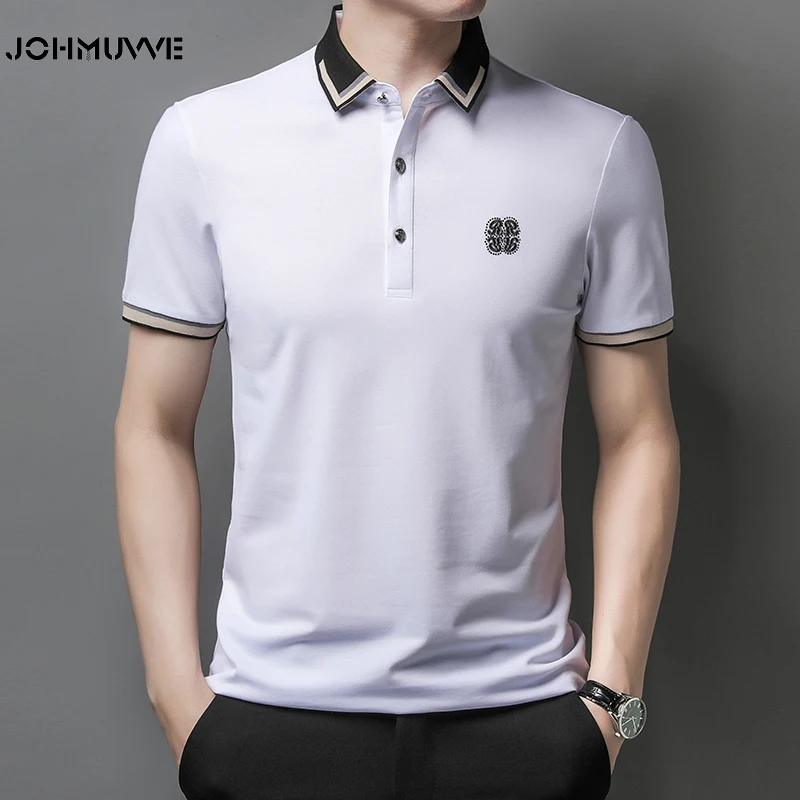 

JOHMUVVE 3 Colour NEW Fashion Polo Shirt Men Cotton Lapel Collar T Shirt Formal Office Casual Business Short Sleeve Tshirt