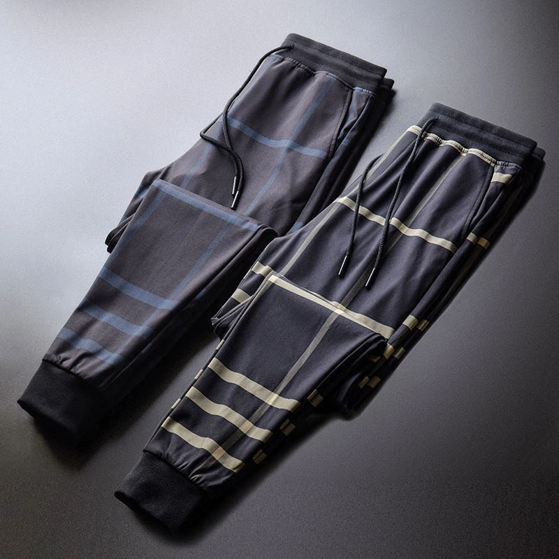 

Sports casual plaid pants men's autumn new loose trousers men's striped pants tie-foot sports European and American models