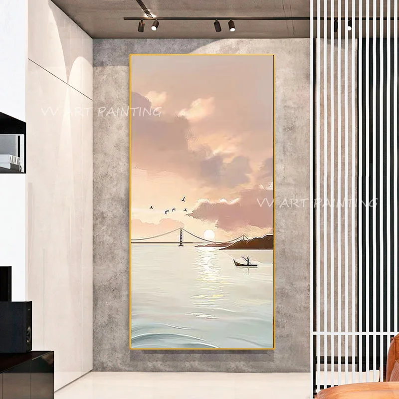 100% Красивая морская моста с лодкой ручной работы современная абстрактная