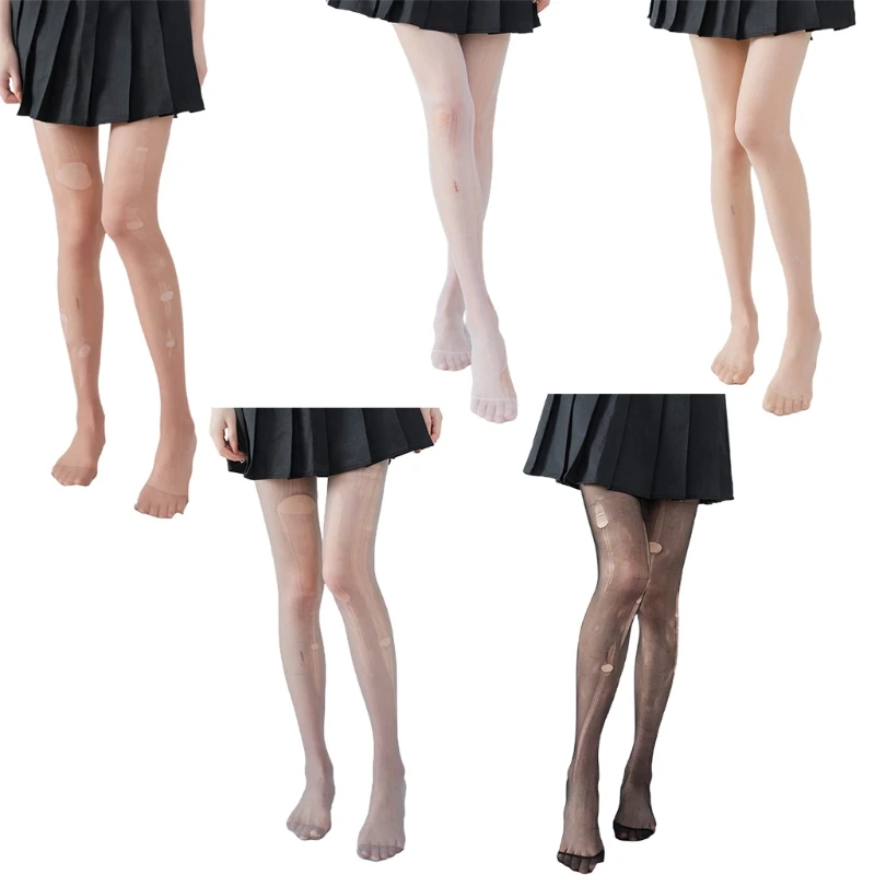 

P8DB Sexy Thin 8D Ladies Solid Color Ripped Pantyhose Temptation Tearable Soft Summer Transparent Shred Stockings Creative
