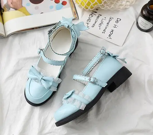 Pearl blue Женские туфли мэри джейн на низком каблуке; милое вечернее платье Лолита - Цвет: Pearl blue