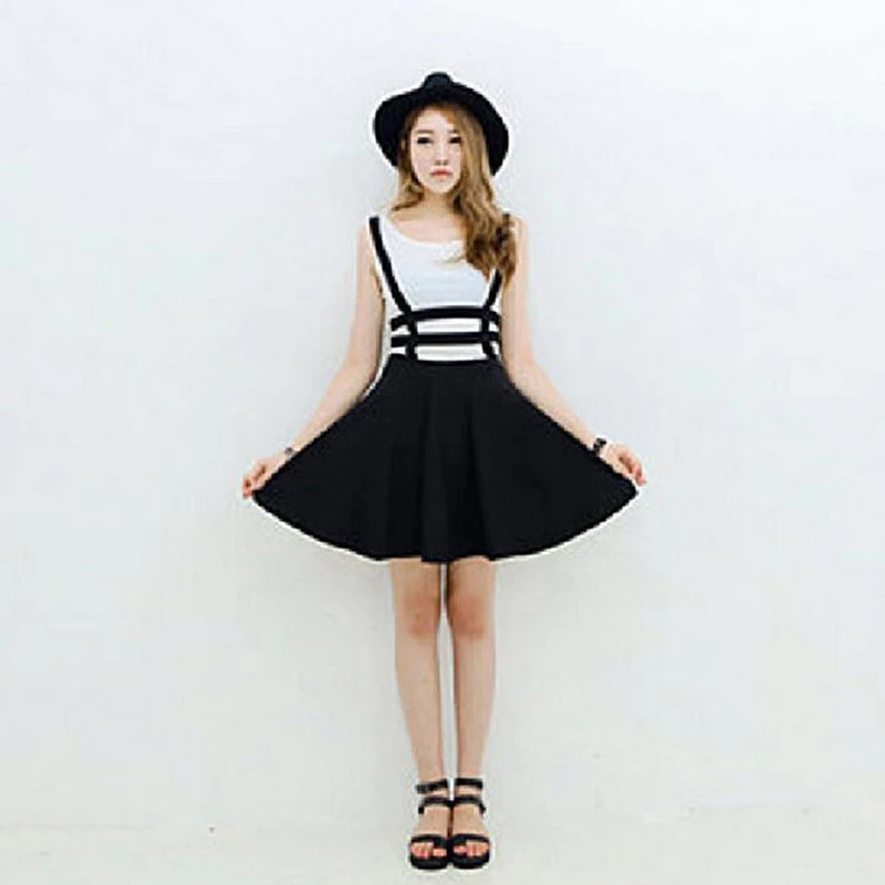 

Women Cute Mini Skirts Girl Playsuit Skater Suspender Skirts Bandage Short Strap A-Line Skirts