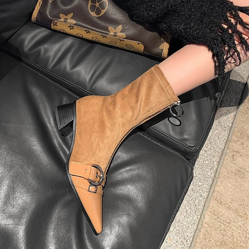 

Fashion Women's Ankle Boots Genuine Leather Ladies Martin Boots Handmade Pointed Toe Skinny Boots Woman Stretch Boots 2020 New