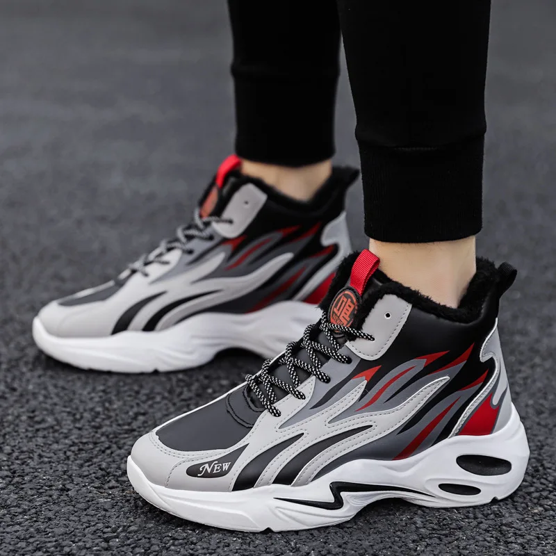 

Fashion Winter Men's Plush Shoes Warm High Quality Lace Up High Top Falts Classic Round Toe Sport Casual Vulcanize Sneakers Male