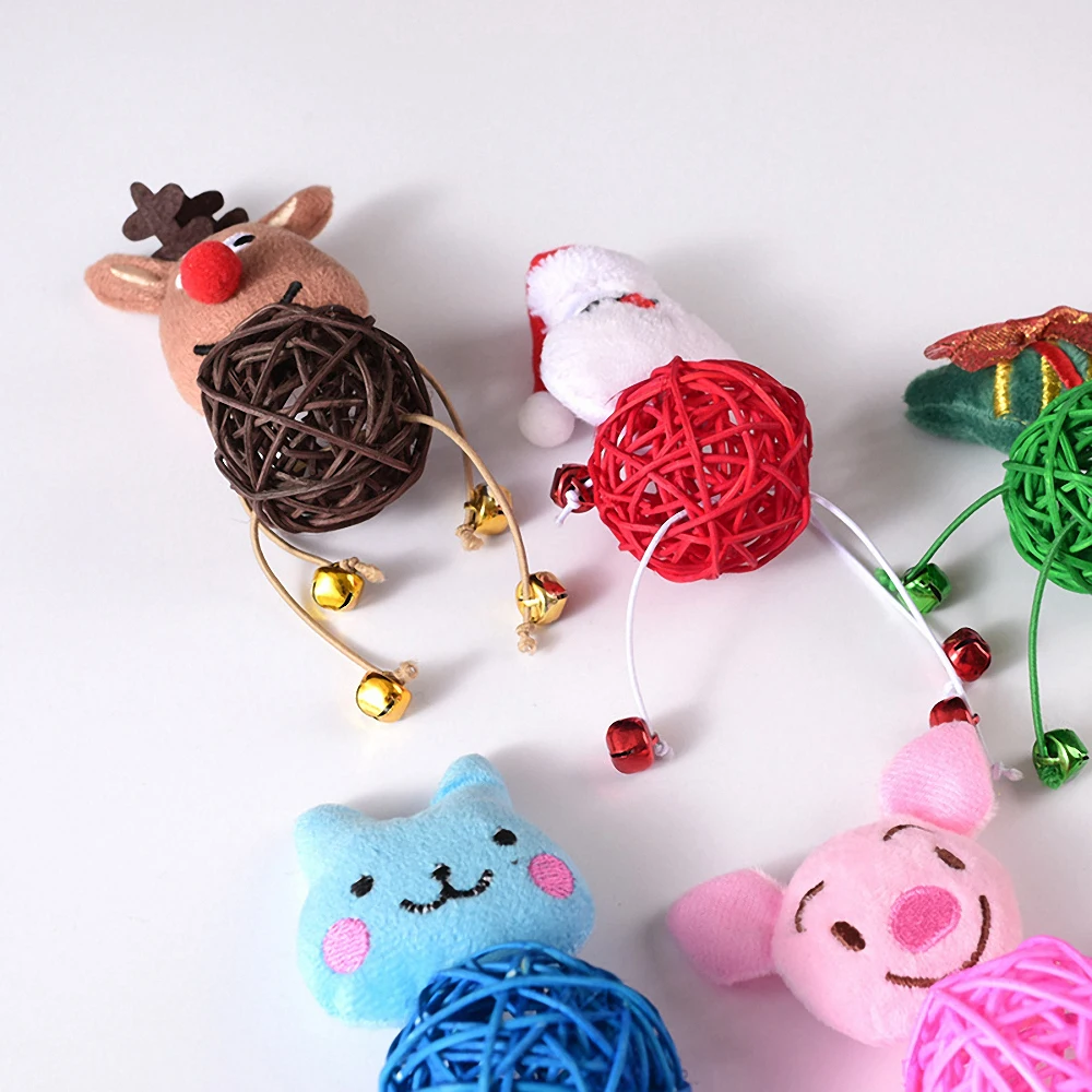 

Рождественская игрушка для кошек кошачья интерактивная игрушка, забавный мультяшный шар из ротанга с колокольчиком, для котят, для игр, дра...
