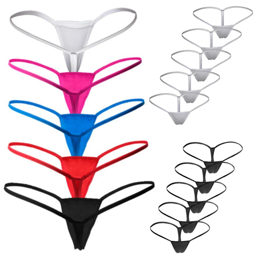

5Pcs Women’s Sexy Underwear Super Mini Thong Panties Hollow Out Exposed Butt Bikini G-String Underpants Lingerie Solid Panty
