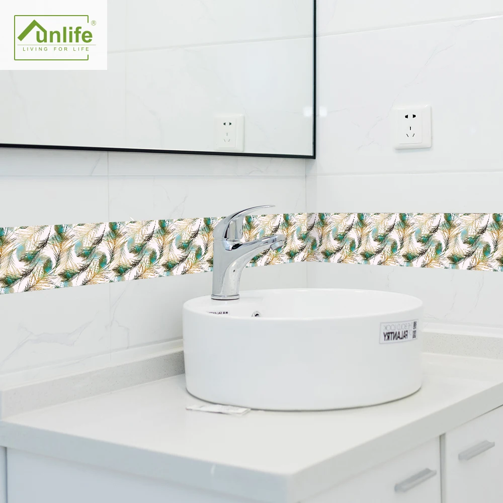 

Funlife® Peacock Feathers Tile Sticker Self-Adhensive Removable Waterproof Easy to Clean Kitchen Decorative Bathroom Wall Border
