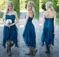 bridesmaid dresses 2019 cheap wedding party teal chiffon beach lace high low ruffles party maid honor gown vestido madrinha