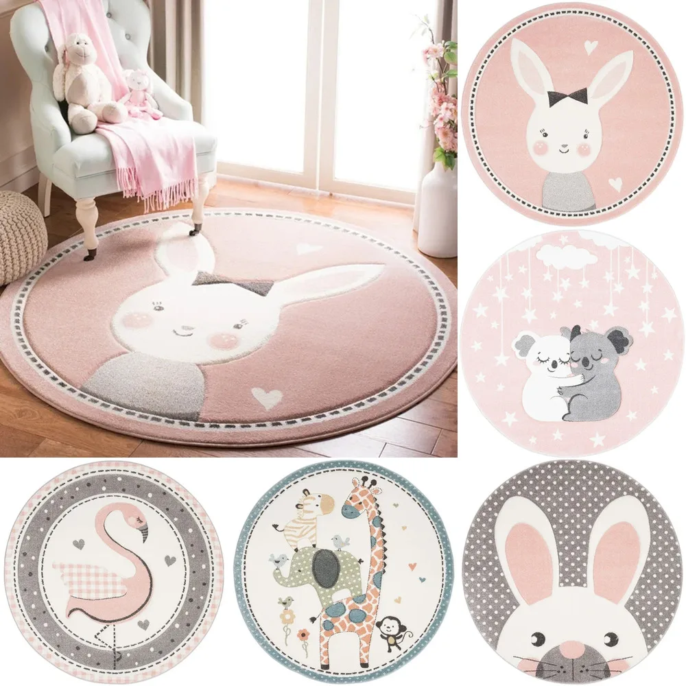 Cartoon Animal Round Rug Living Room Carpet Children Bedroom Bedside Mat Hanging Basket Computer Chair Baby Crawling | Дом и сад