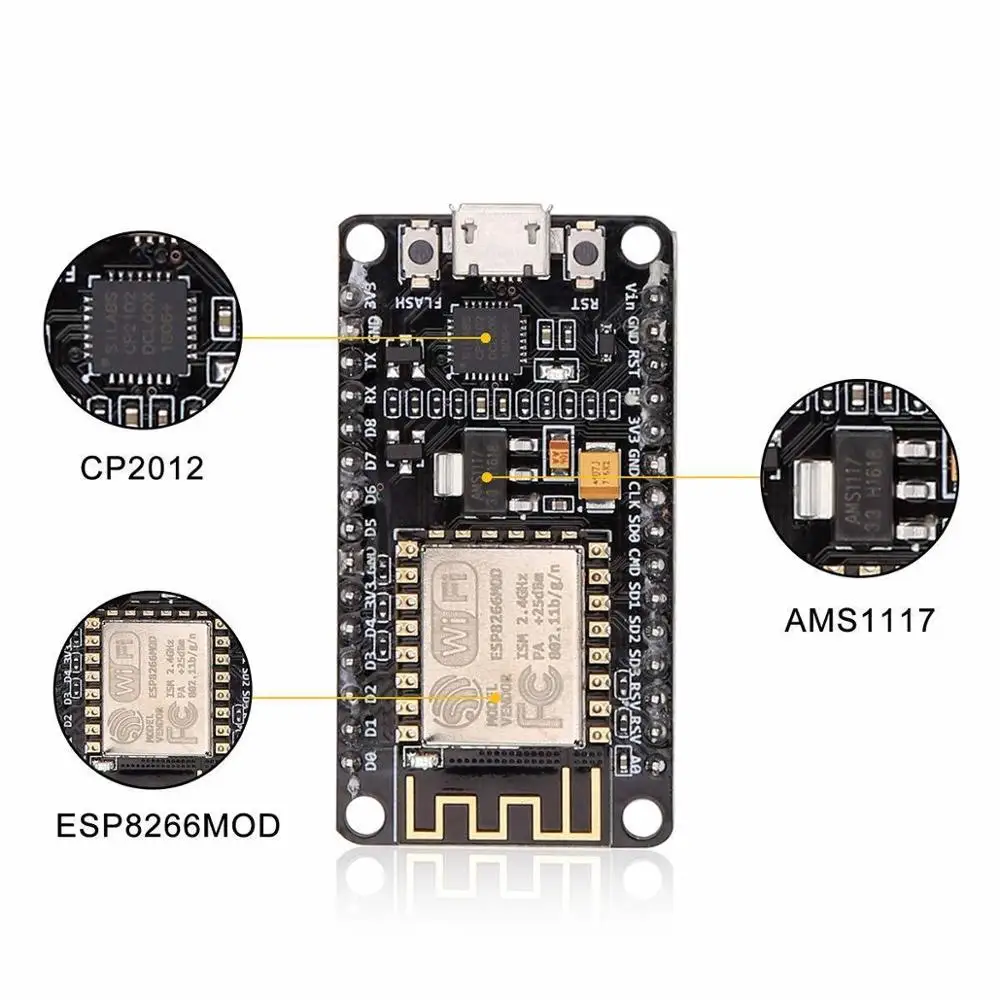 Модуль Nodemcu Esp8266 ESP-12F Lua Cp2102 интернет Wi-Fi макетная плата работает для Arduino Ide micropython |