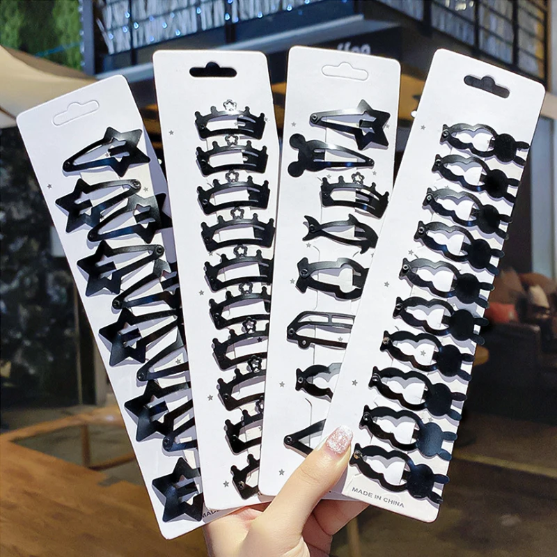 

Заколка для волос, черная, 12 шт./компл., в форме сердца, звезды