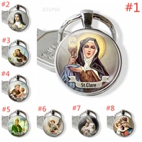st therese keychain religious medal saint keyring art st therese gift jewelry religious cabochon religious key ring chain