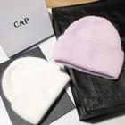 Новинка 2021, зимняя шапка, женские вязаные шапки из кроличьего меха для женщин, шерстяные шапочки, облегающие шапки, модная Роскошная теплая шапка, шапка для девушек