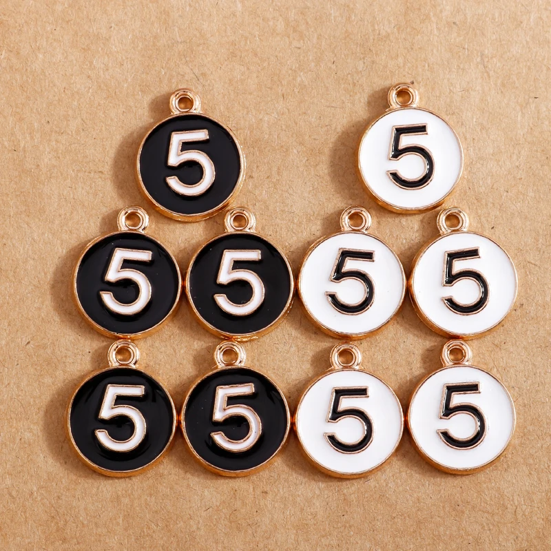 

10pcs Enamel Black White Figure Pendants Numbers 5 Charms for Jewelry Making Bracelets Necklaces DIY Findings