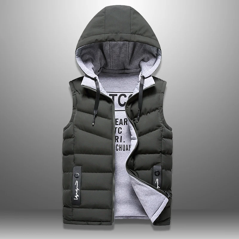 

Mens Winter Vest Down Vest Men Casual Waistcoat Sleeveless Jackets Men Hooded Vest Worn On Both Sides Hat Detachable New Top 4XL