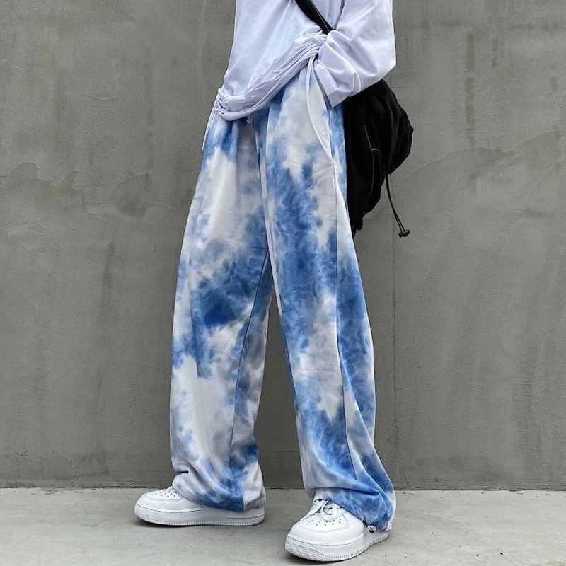 

Summer Pants Women Ins Harajuku Style Dyed Blue Leggings Hundred Straight Wide-legged Trousers Loose-fitting Casual Pants