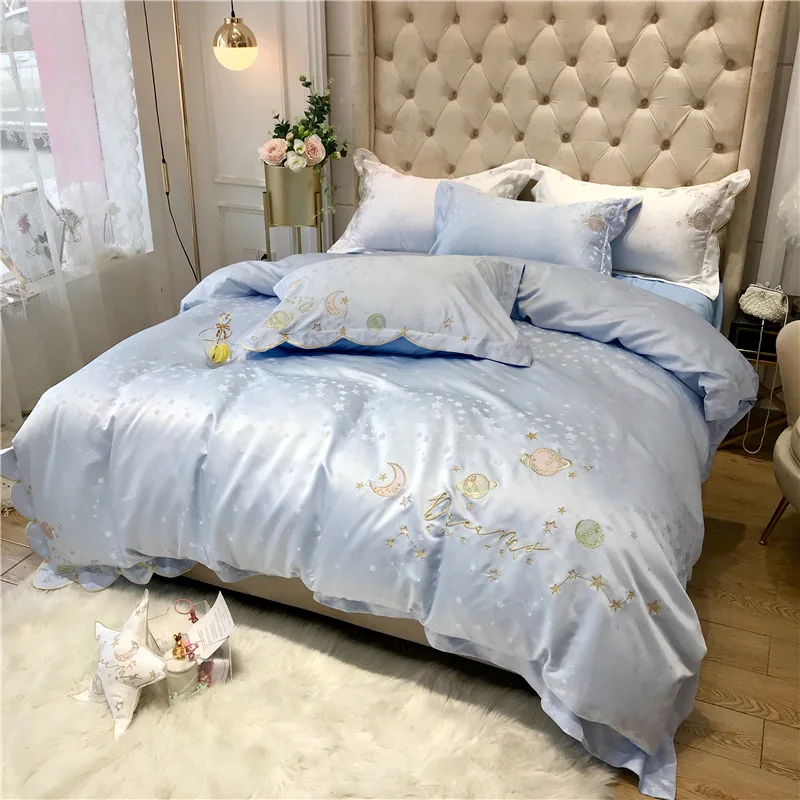 

denisroom Luxury white Bedding Set Soft Printed Bed Linen Duvet Cover Double Queen King Bed Sheet and Quilt Cover KJ98*